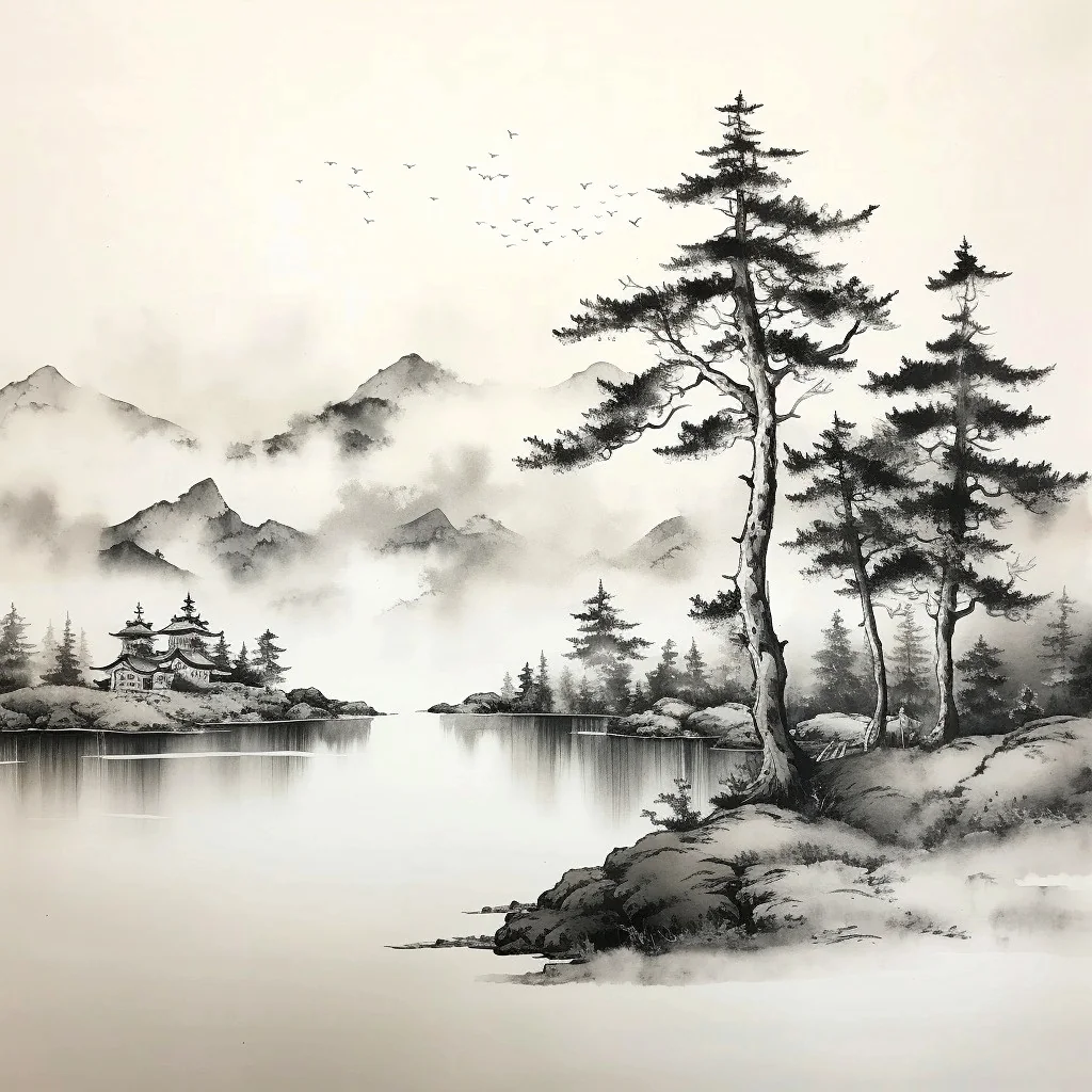 Ink contrast of Japandi — kunstwerk van Christian Ovís
