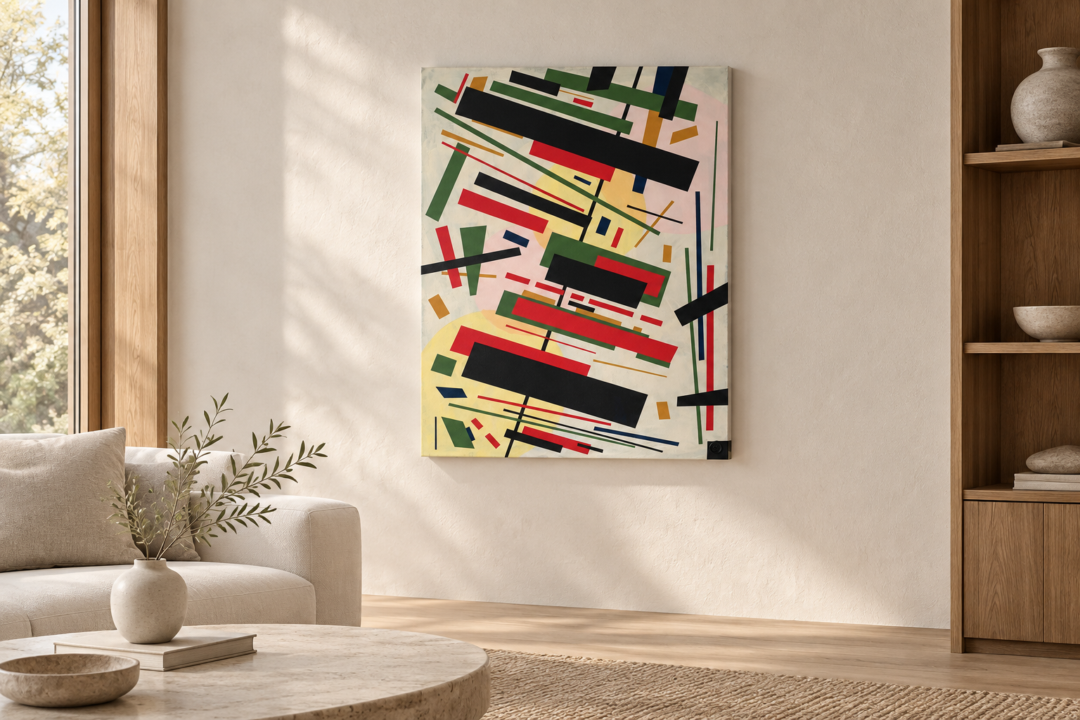 Flamboyant Fiesta painting shown in a sunlit interior visualisation