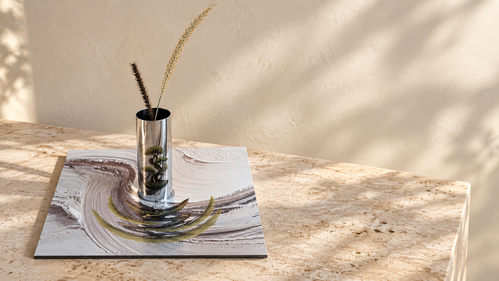 Wind Reflection artwork with the hidden image visible in the mirrored cylinder